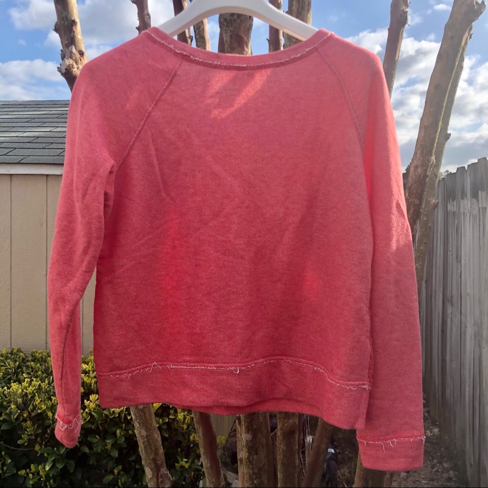 Mossimo Sweatshirt Top Distressed Lace Overlay Sweatshirt Coral Juniors - Picture 10 of 11